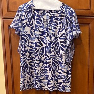 Sara Michelle Navy and White Leaf Pattern Blouse